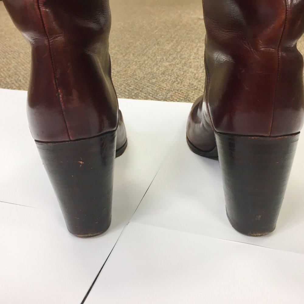 TANINO CRISCI BROWN LEATHER KNEE HIGH HEEL BOOTS - Picture 5 of 11